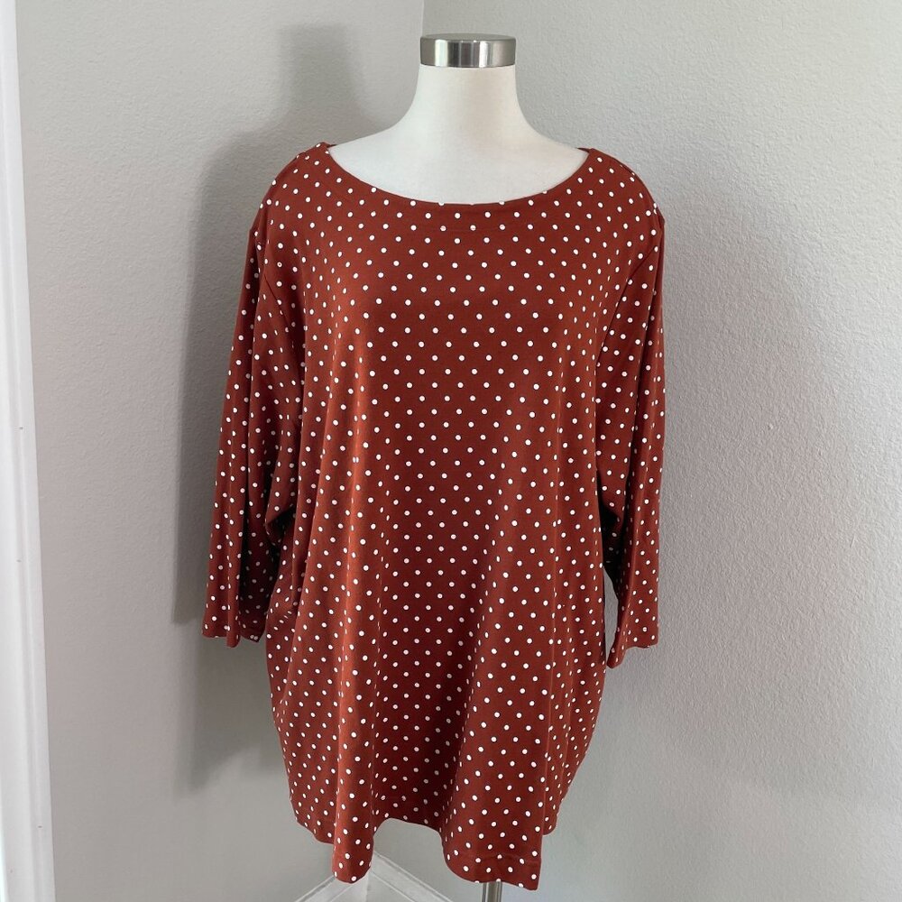 Croft & Barrow Womens Plus 4X Rust Polka Dot Tunic Top‎ Cotton Shirt